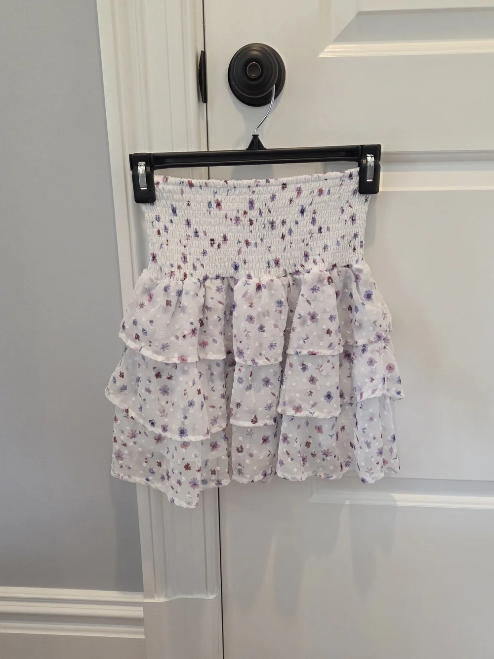 Aqua White Floral Smocked Crop Top — Purple & Pink Accents